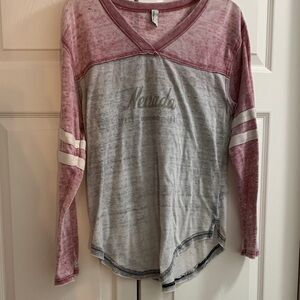 Women's Long Sleeve V-Neck Tee - Pink and Gray